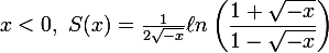 \large x<0,\ S(x)=\frac{1}{2\sqrt{-x}}\ell n\left(\dfrac{1+\sqrt{-x}}{1-\sqrt{-x}}\right)